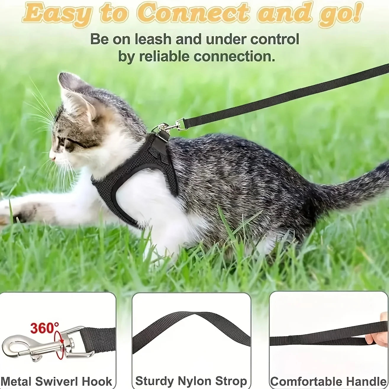 Vest Harness with Bungee Leash for Dogs and Cats